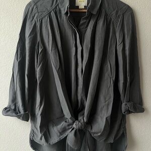 *Maeve Gray Tie Front Blouse with 3/4 Sleeves